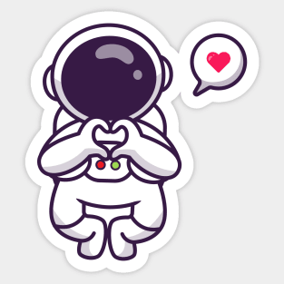 Cute Astronaut Flying With Love Sign Hand Sticker